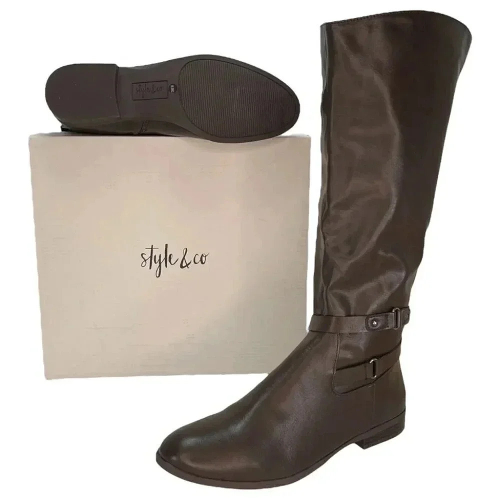 Style & Co Kindell Chocolate Faux Leather Knee High Womens Boots Size 6.5M